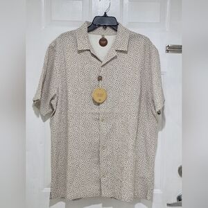 Common People Seersuker Shirt Short Sleeve Button Front Brown Men's Size XL